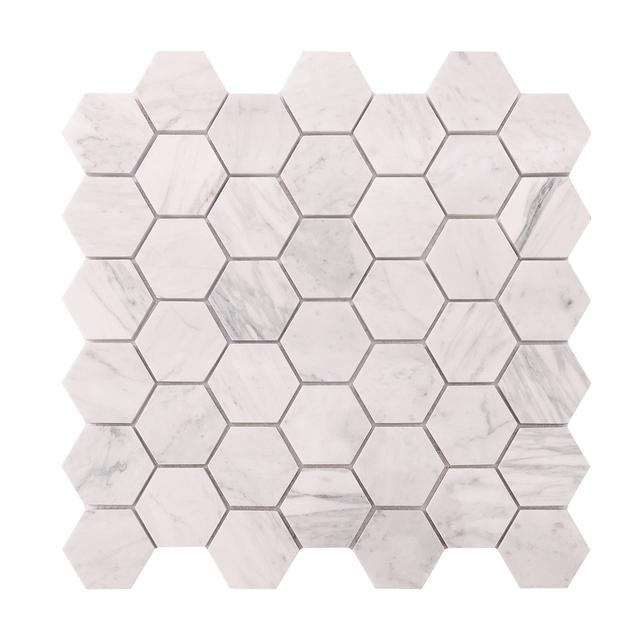Carrara White Marble Hexagon Mosaic Tiles — mosaic lục giác bằng đá marble trắng & trắng Carrara