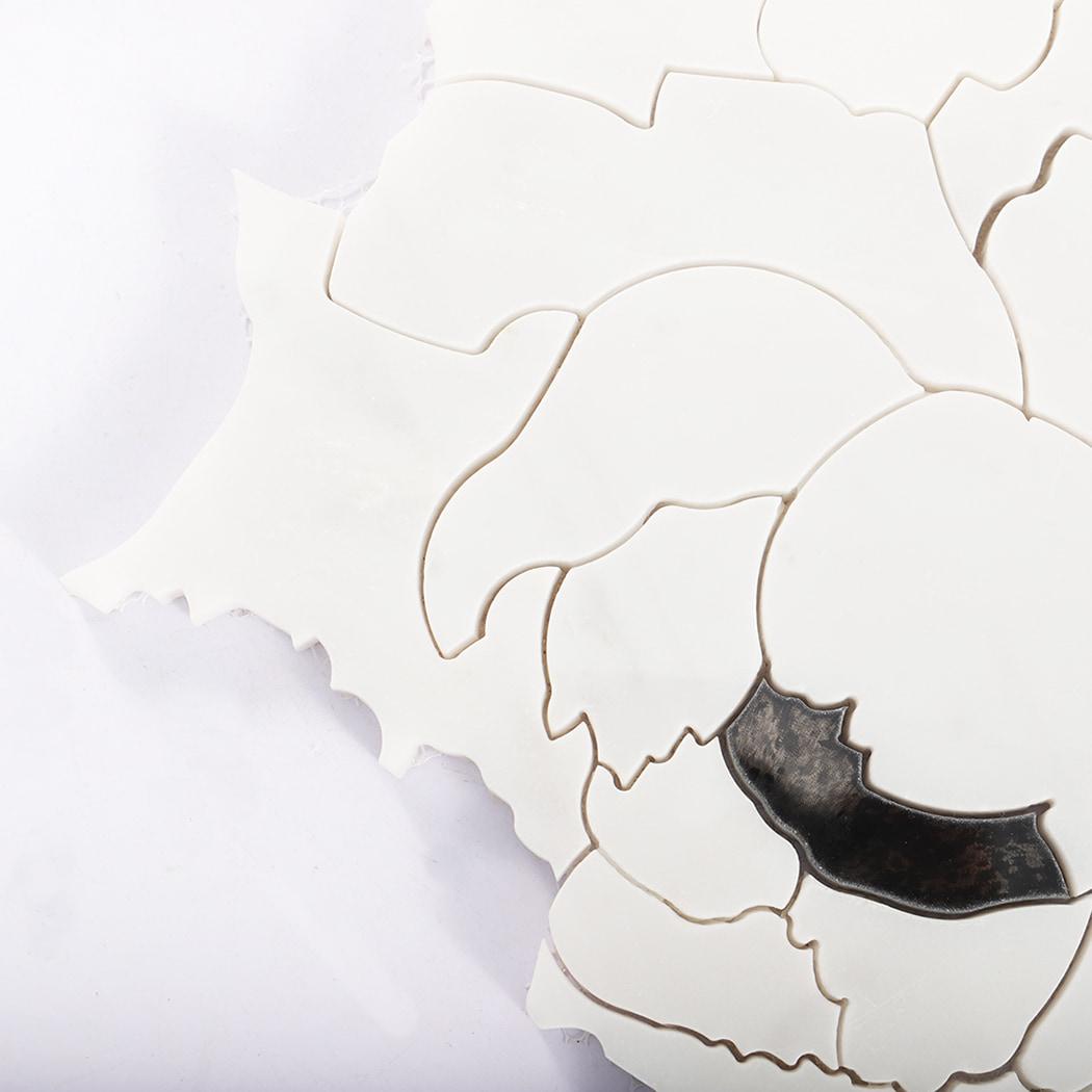 White Flower Waterjet Marble and Glass Mosaic Tile — mosaic hoa văn waterjet bằng đá marble trắng
