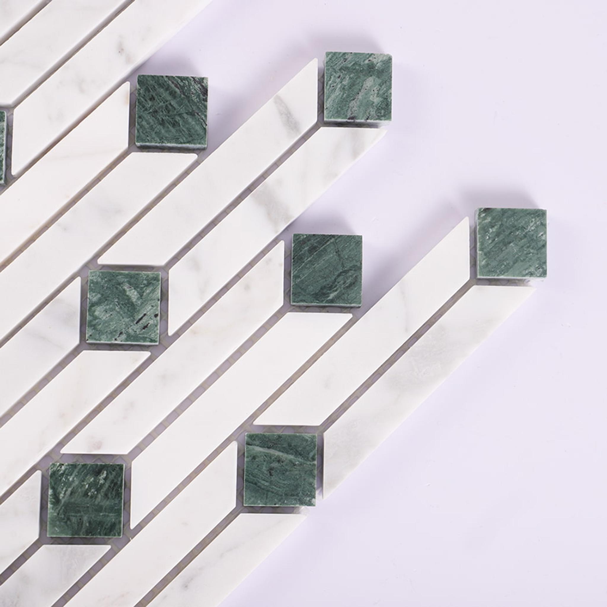 White and Green Marble Mosaic Floor Tile Geometric Pattern — mosaic ghép nghệ thuật bằng đá marble trắng & xanh lục