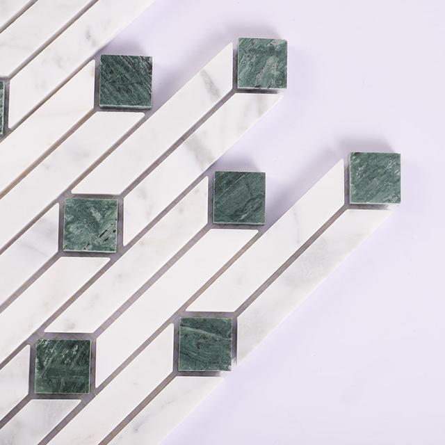 White and Green Marble Mosaic Floor Tile Geometric Pattern — mosaic ghép nghệ thuật bằng đá marble trắng & xanh lục