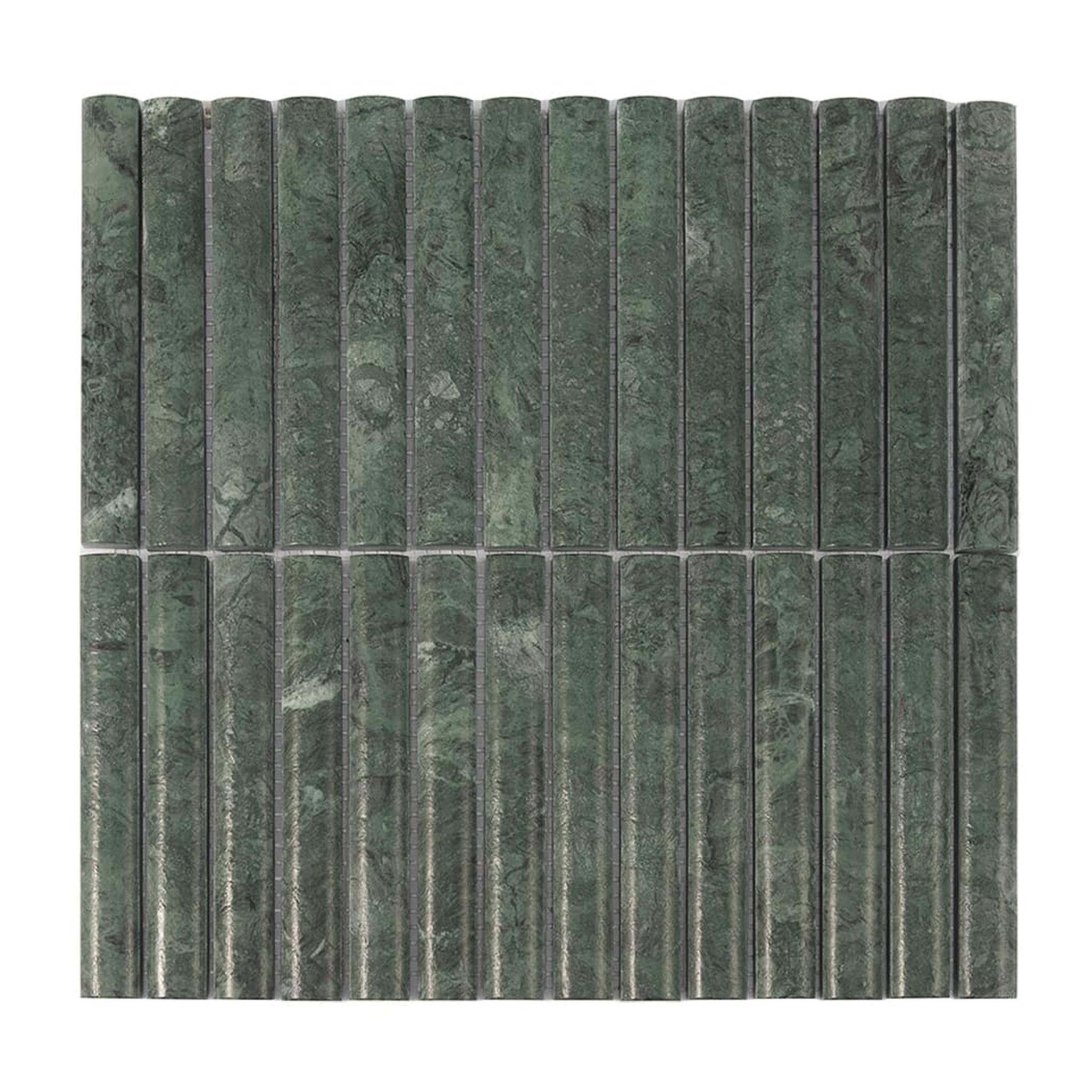 Dark Green Fluted Marble Kit Kat Wall Tile Bathroom Mosaic — mosaic rãnh sọc (fluted) bằng đá marble xanh lục