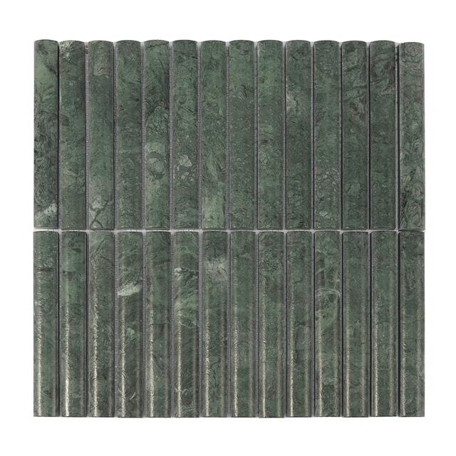 Dark Green Fluted Marble Kit Kat Wall Tile Bathroom Mosaic — mosaic rãnh sọc (fluted) bằng đá marble xanh lục