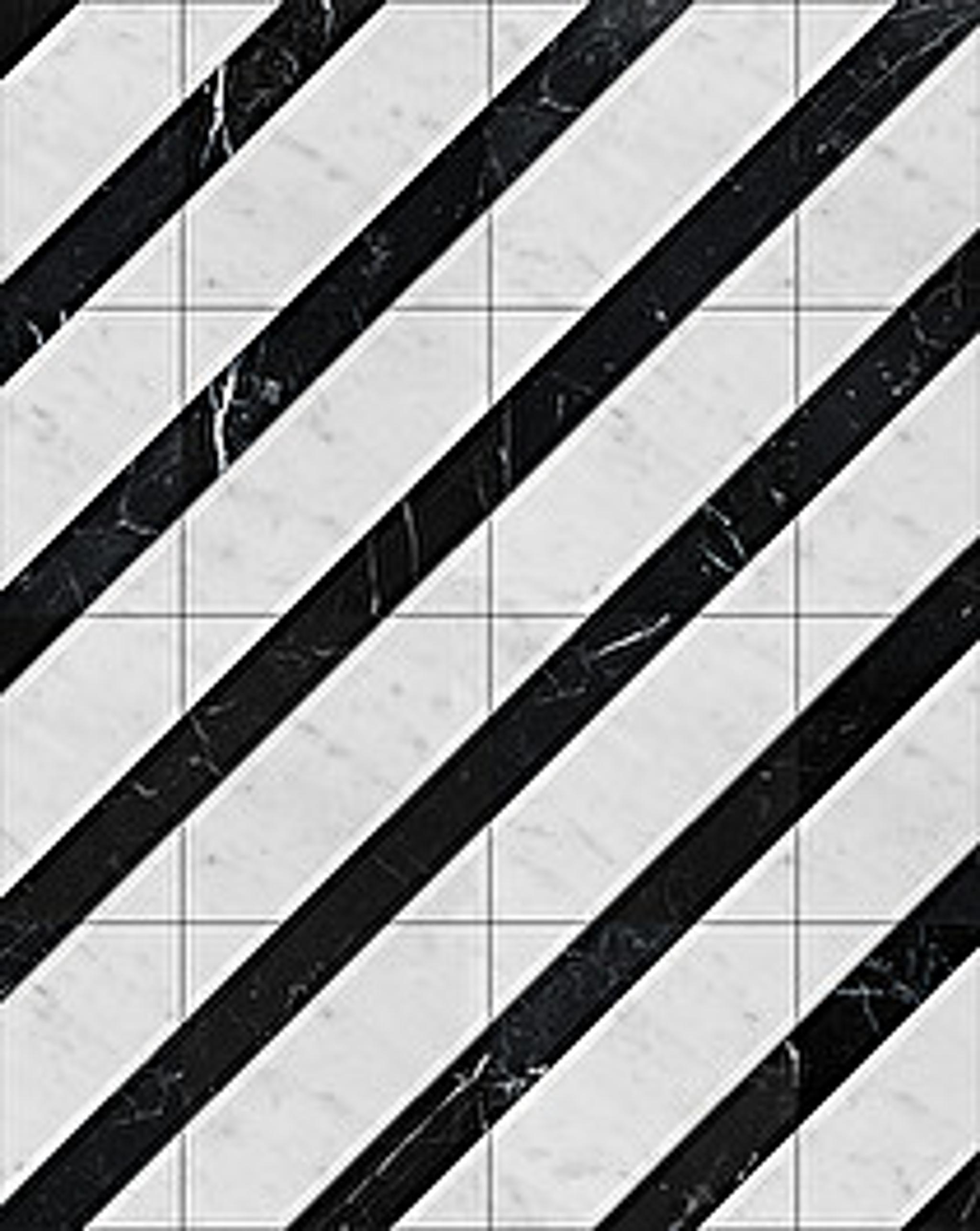 Sàn họa tiết marble Petit Marbre Bandeau — Carrara trắng và Marquina đen, Rochelle Couture