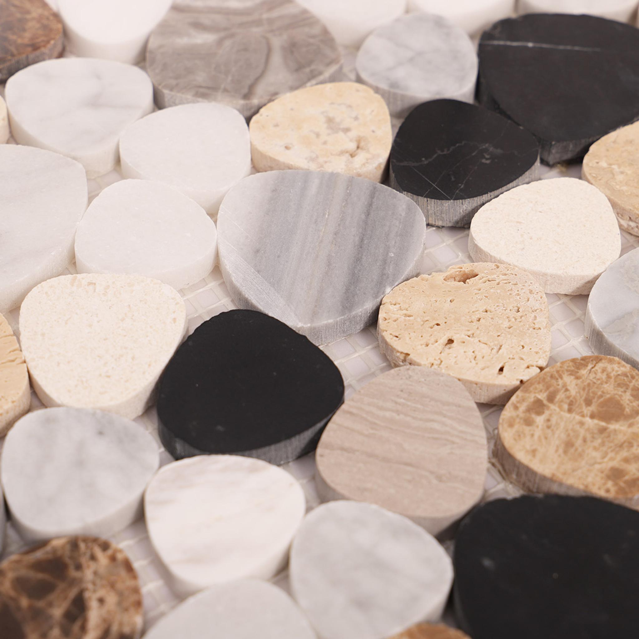 Black and Beige Flat Pebble Marble Mosaic Tiles — mosaic ghép nghệ thuật bằng đá marble đen & beige