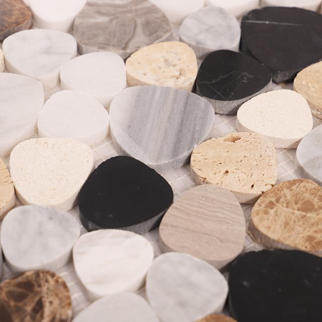 Black and Beige Flat Pebble Marble Mosaic Tiles — mosaic ghép nghệ thuật bằng đá marble đen & beige