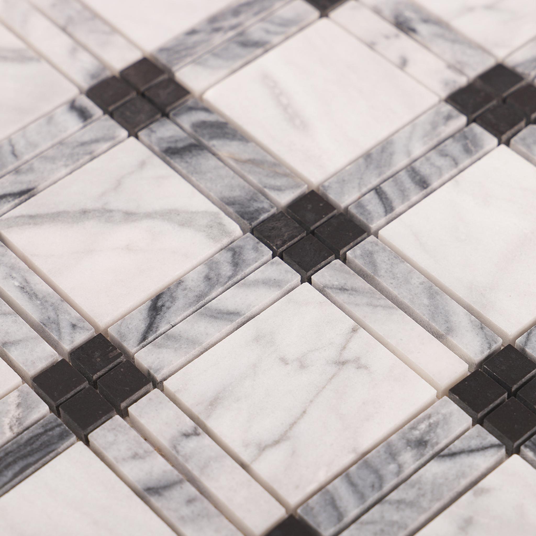 Black and White Polished Marble Plaid Mosaic Tiles — mosaic ghép nghệ thuật bằng đá marble đen & trắng