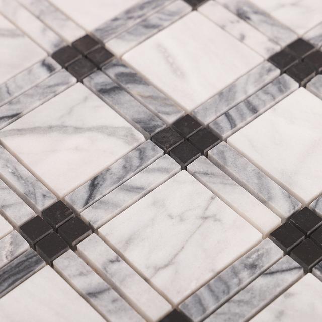 Black and White Polished Marble Plaid Mosaic Tiles — mosaic ghép nghệ thuật bằng đá marble đen & trắng
