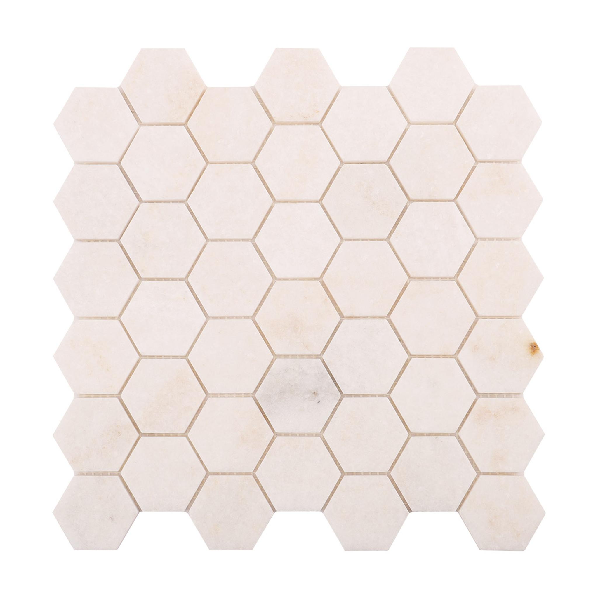 Crystal White Hexagon Marble Mosaic Tiles — mosaic lục giác bằng đá marble trắng