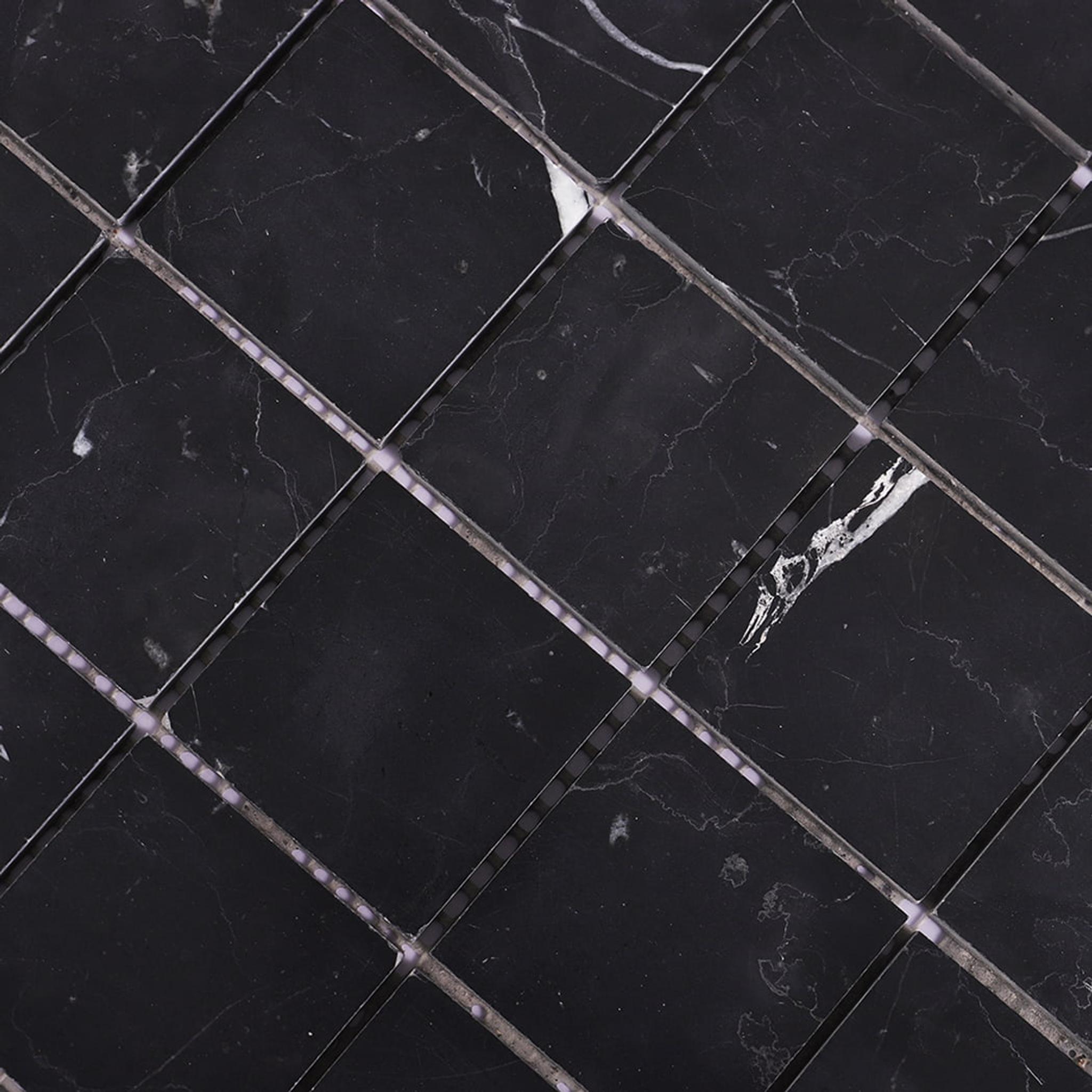 Nero Black Large Square Marble Mosaic Tile 2X2 — mosaic vuông bằng đá marble đen