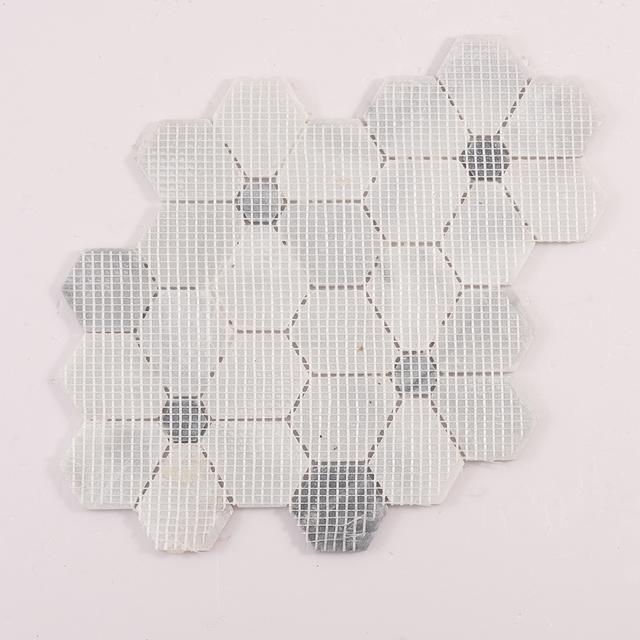 Carrara White Hexagon Flower Marble Mosaic Tiles — mosaic lục giác bằng đá marble trắng & trắng Carrara
