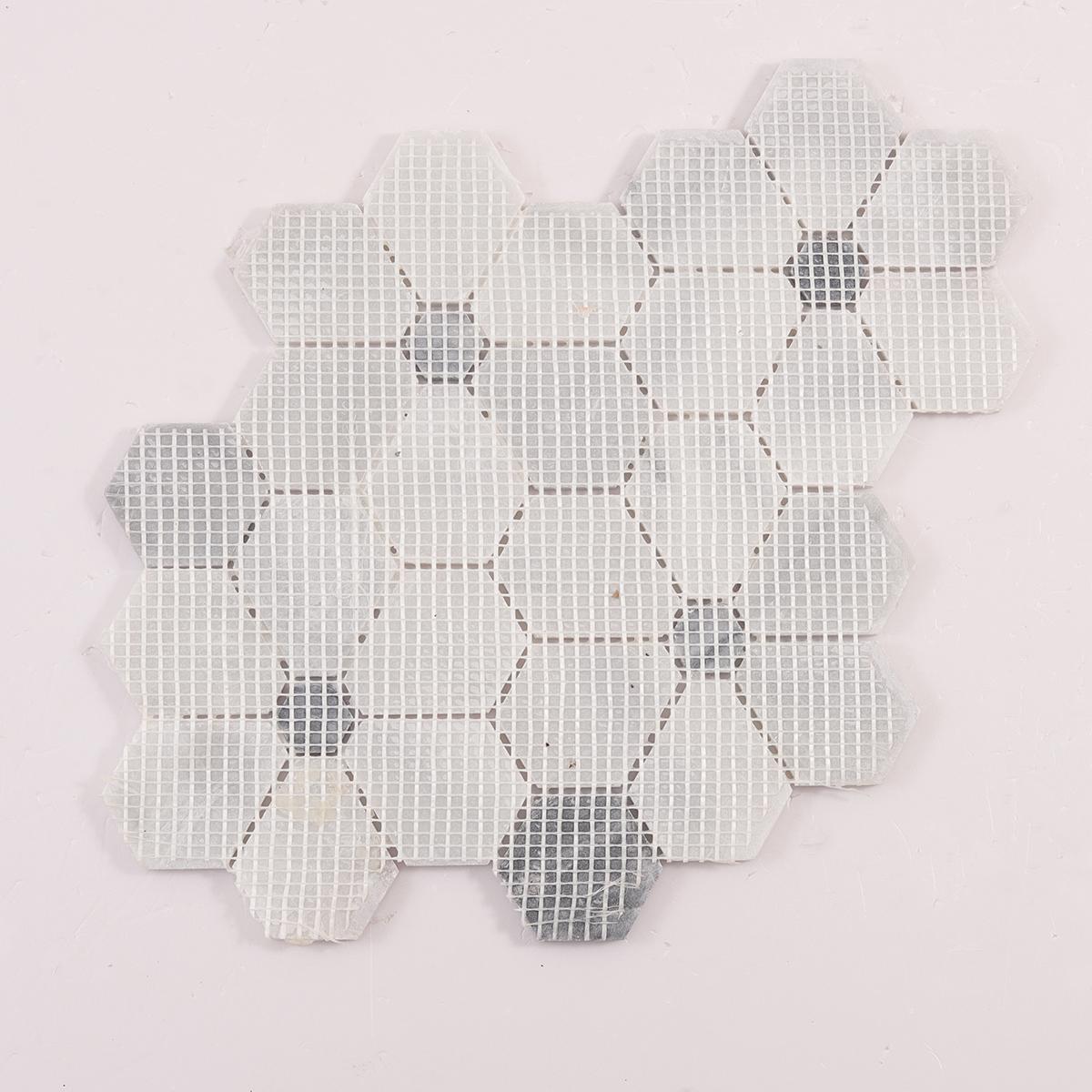 Carrara White Hexagon Flower Marble Mosaic Tiles — mosaic lục giác bằng đá marble trắng & trắng Carrara