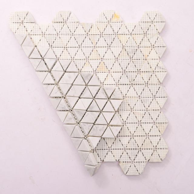 Carrara White Marble Geometric Triangle Mosaic Tiles — mosaic ghép nghệ thuật bằng đá marble trắng & trắng Carrara