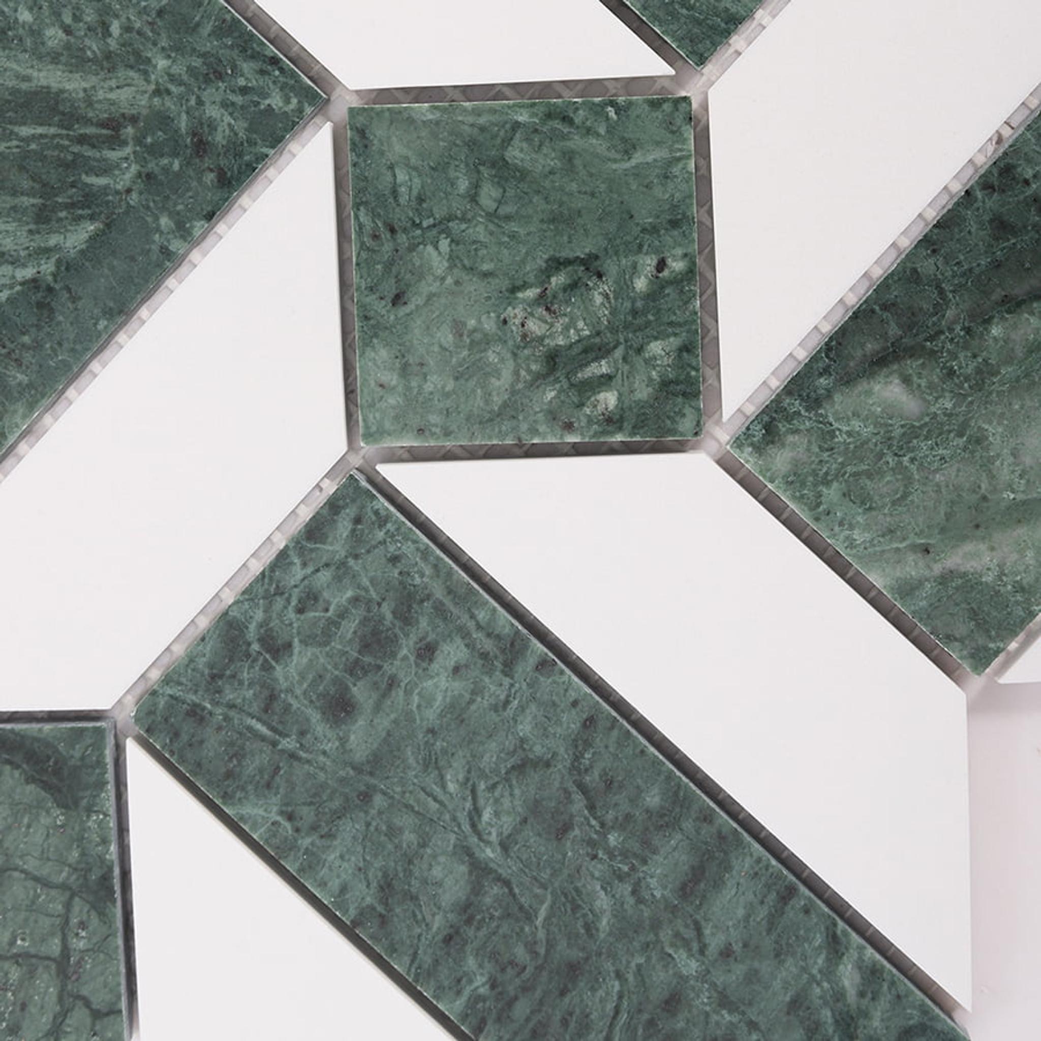 Green and White Hexagon Marble Tiles — mosaic lục giác bằng đá marble trắng & xanh lục