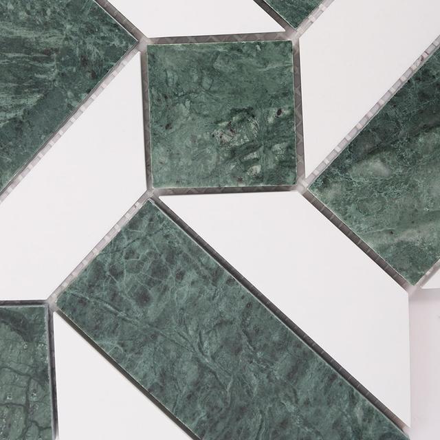 Green and White Hexagon Marble Tiles — mosaic lục giác bằng đá marble trắng & xanh lục