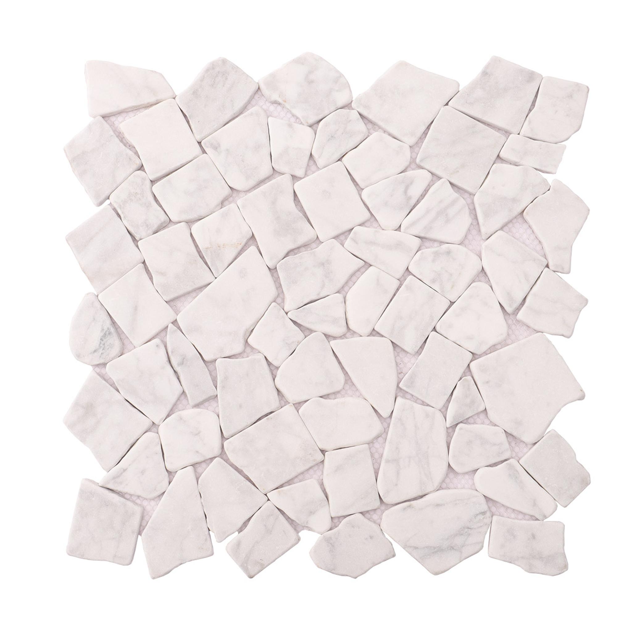 Cracked White Carrara Marble Mosaic Tile — mosaic ghép nghệ thuật bằng đá marble trắng & trắng Carrara