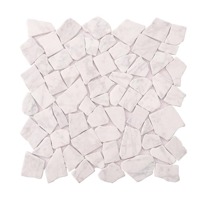 Cracked White Carrara Marble Mosaic Tile — mosaic ghép nghệ thuật bằng đá marble trắng & trắng Carrara