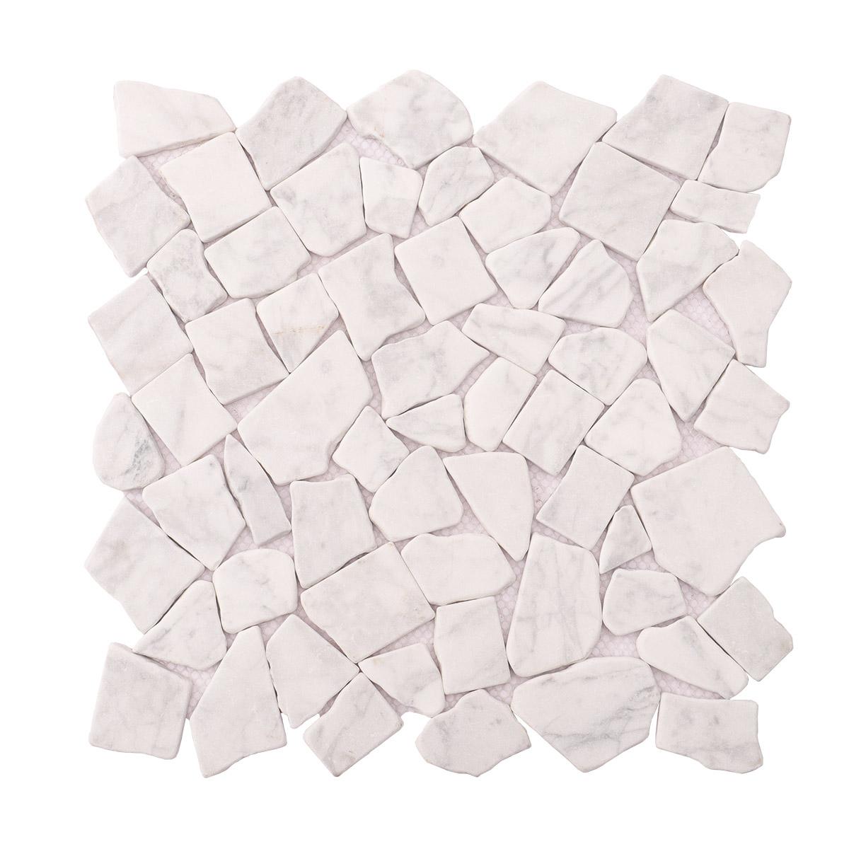 Cracked White Carrara Marble Mosaic Tile — mosaic ghép nghệ thuật bằng đá marble trắng & trắng Carrara