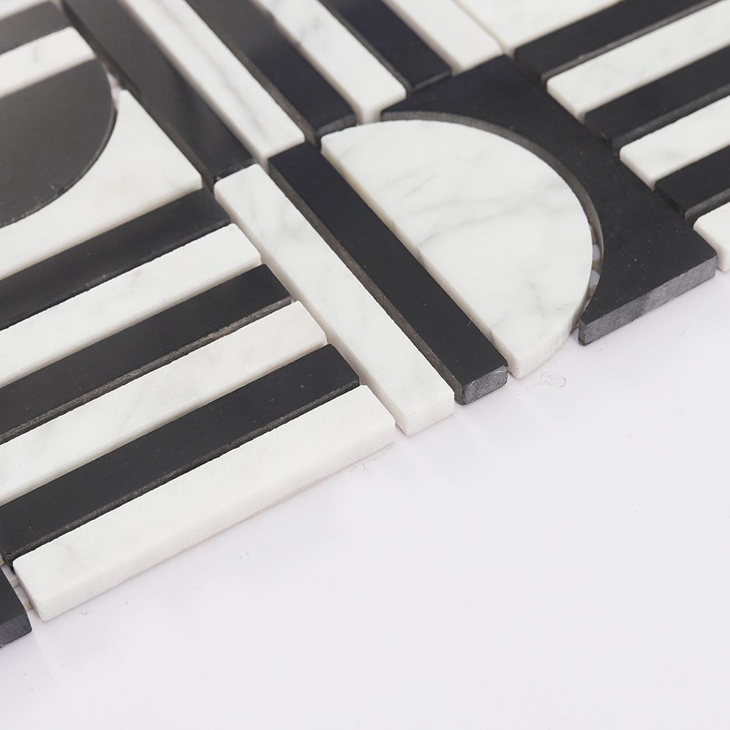 Black and White Geometric Marble Tile — mosaic ghép nghệ thuật bằng đá marble đen & trắng