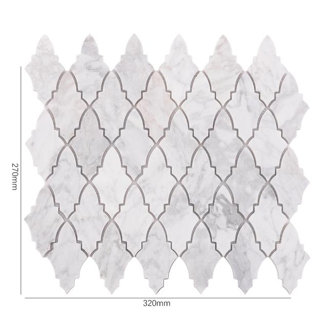 Arabesque Carrara White Polished Honed Marble Mosaic Tile — mosaic arabesque bằng đá marble trắng & trắng Carrara