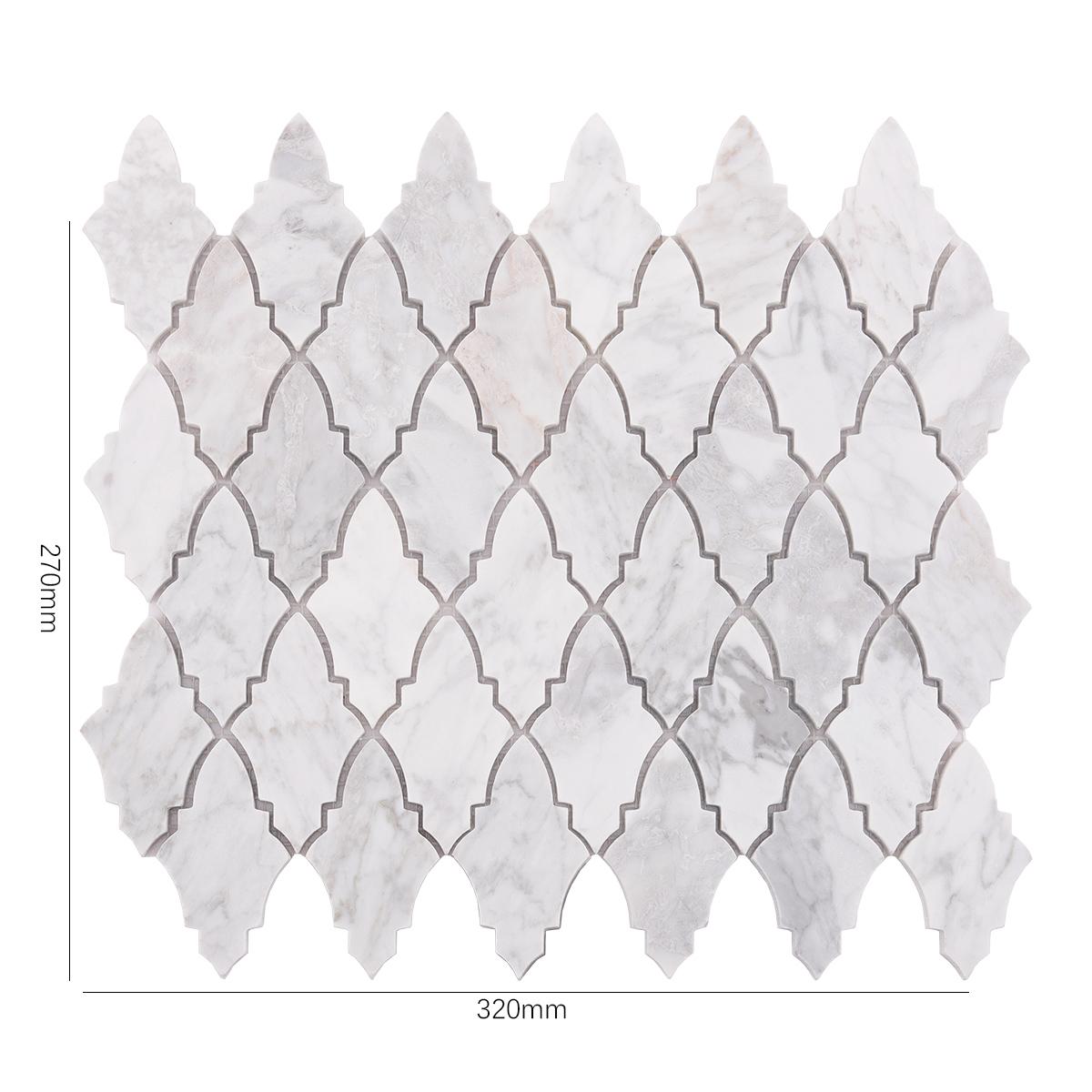 Arabesque Carrara White Polished Honed Marble Mosaic Tile — mosaic arabesque bằng đá marble trắng & trắng Carrara