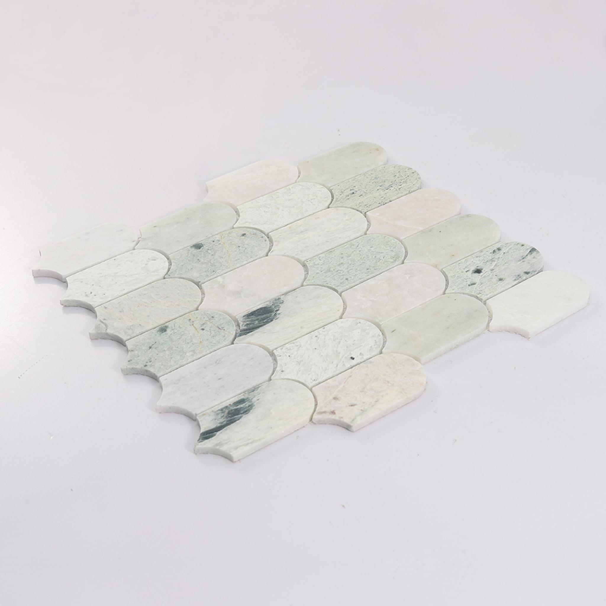 Light Green Arched Marble Mosaic Bathroom Backsplash Accent Wall Tile — mosaic ghép nghệ thuật bằng đá marble xanh lục