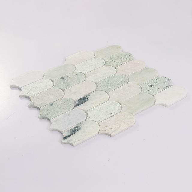 Light Green Arched Marble Mosaic Bathroom Backsplash Accent Wall Tile — mosaic ghép nghệ thuật bằng đá marble xanh lục
