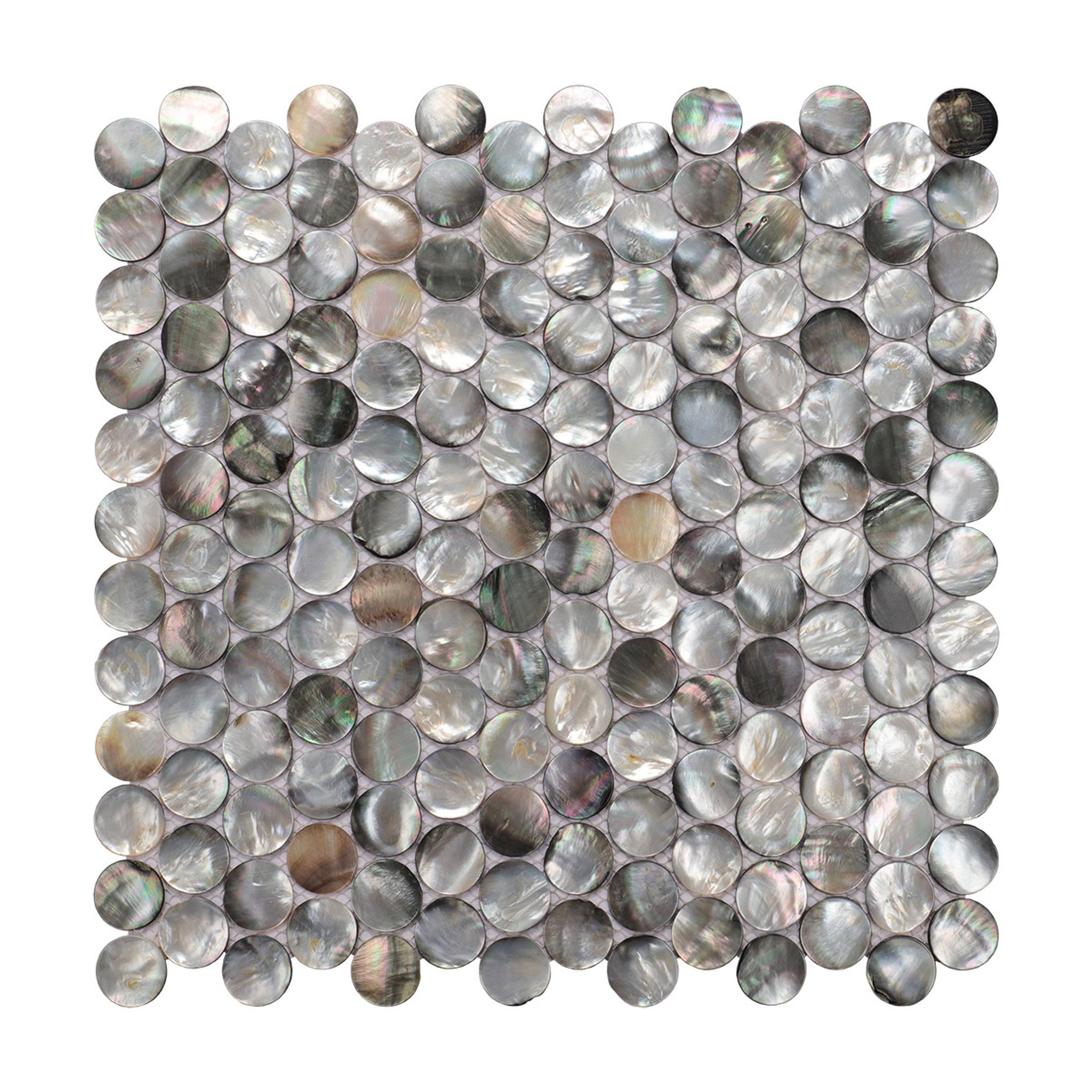 Black Mother of Pearl Penny Round Mosaic — mosaic tròn (penny round) bằng xà cừ đen ánh xà cừ