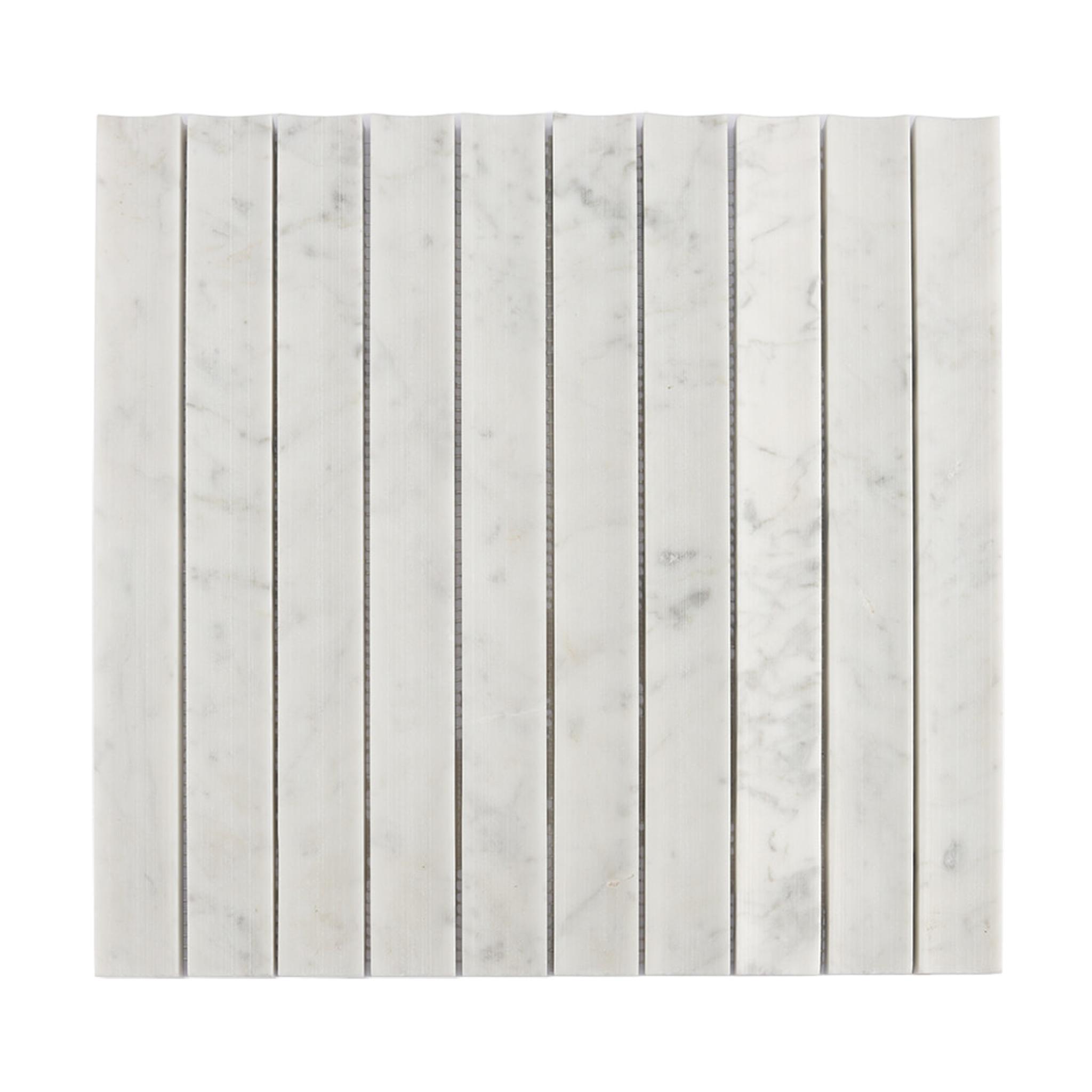 Carrara White Fluted Marble Kit Kat Tile Bathroom Wall Mosaic — mosaic rãnh sọc (fluted) bằng đá marble trắng & trắng Carrara