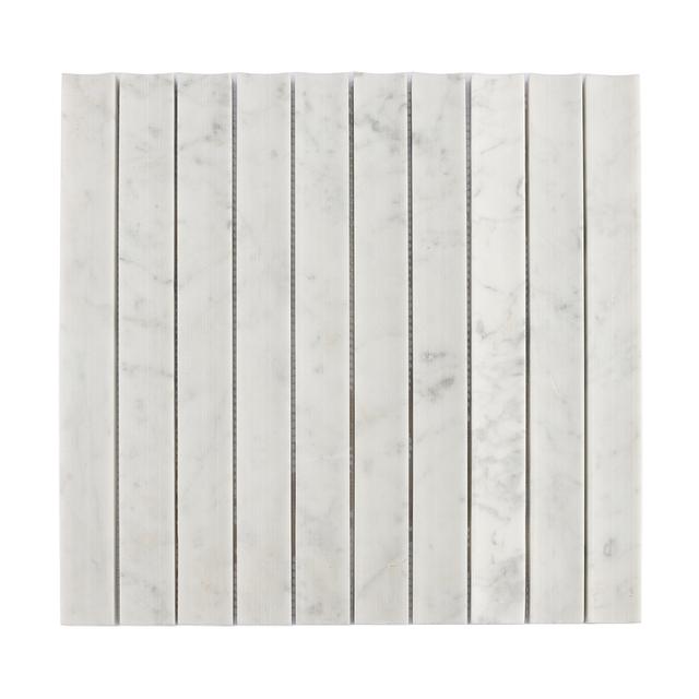 Carrara White Fluted Marble Kit Kat Tile Bathroom Wall Mosaic — mosaic rãnh sọc (fluted) bằng đá marble trắng & trắng Carrara