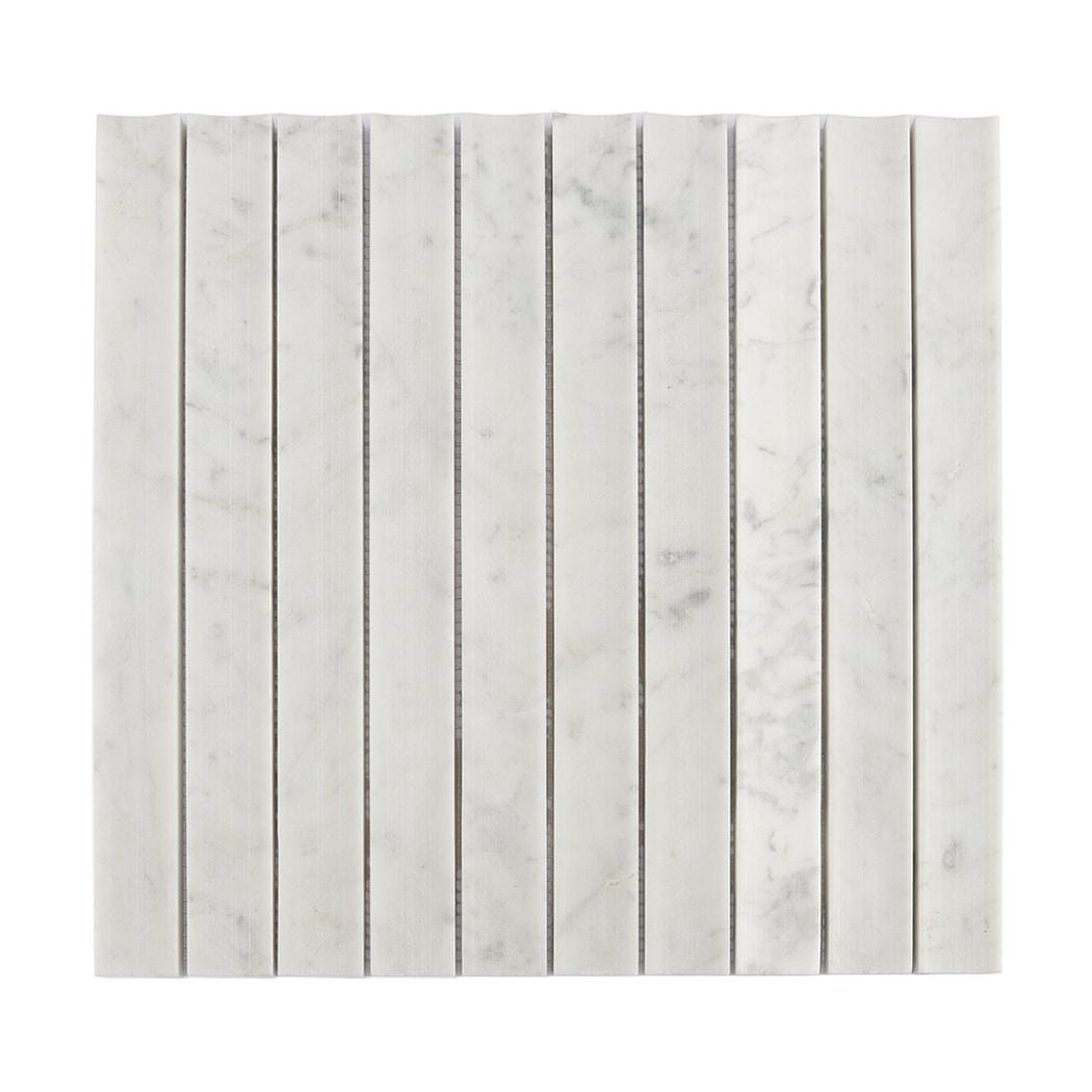 Carrara White Fluted Marble Kit Kat Tile Bathroom Wall Mosaic — mosaic rãnh sọc (fluted) bằng đá marble trắng & trắng Carrara