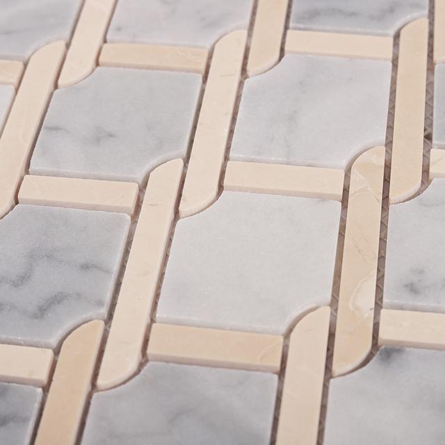 Gray and Beige Princess Weave Rope Marble Tiles –Elegant Interlaced — mosaic ghép nghệ thuật bằng đá marble beige & xám