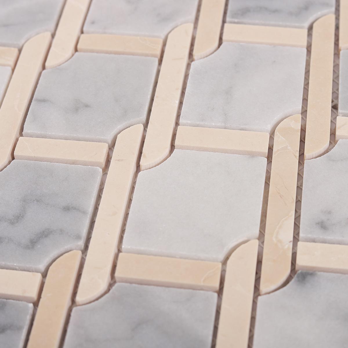 Gray and Beige Princess Weave Rope Marble Tiles –Elegant Interlaced — mosaic ghép nghệ thuật bằng đá marble beige & xám