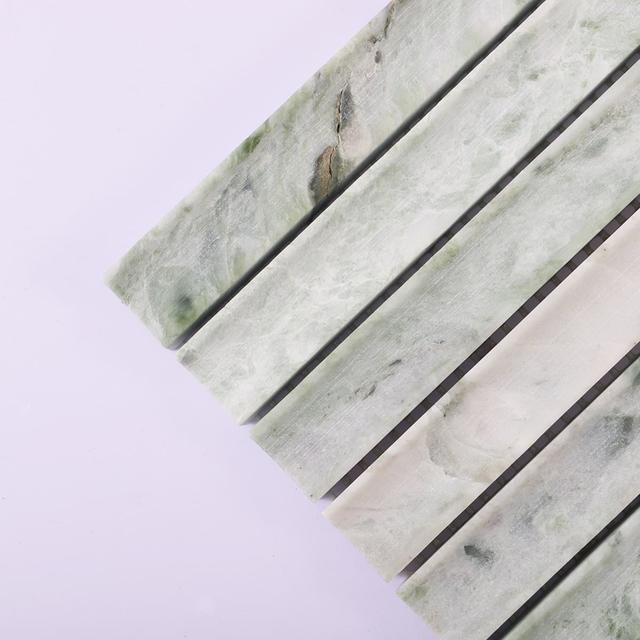 Ming Green Fluted Marble Honed Strip Mosaic Tile — mosaic rãnh sọc (fluted) bằng đá marble xanh lục