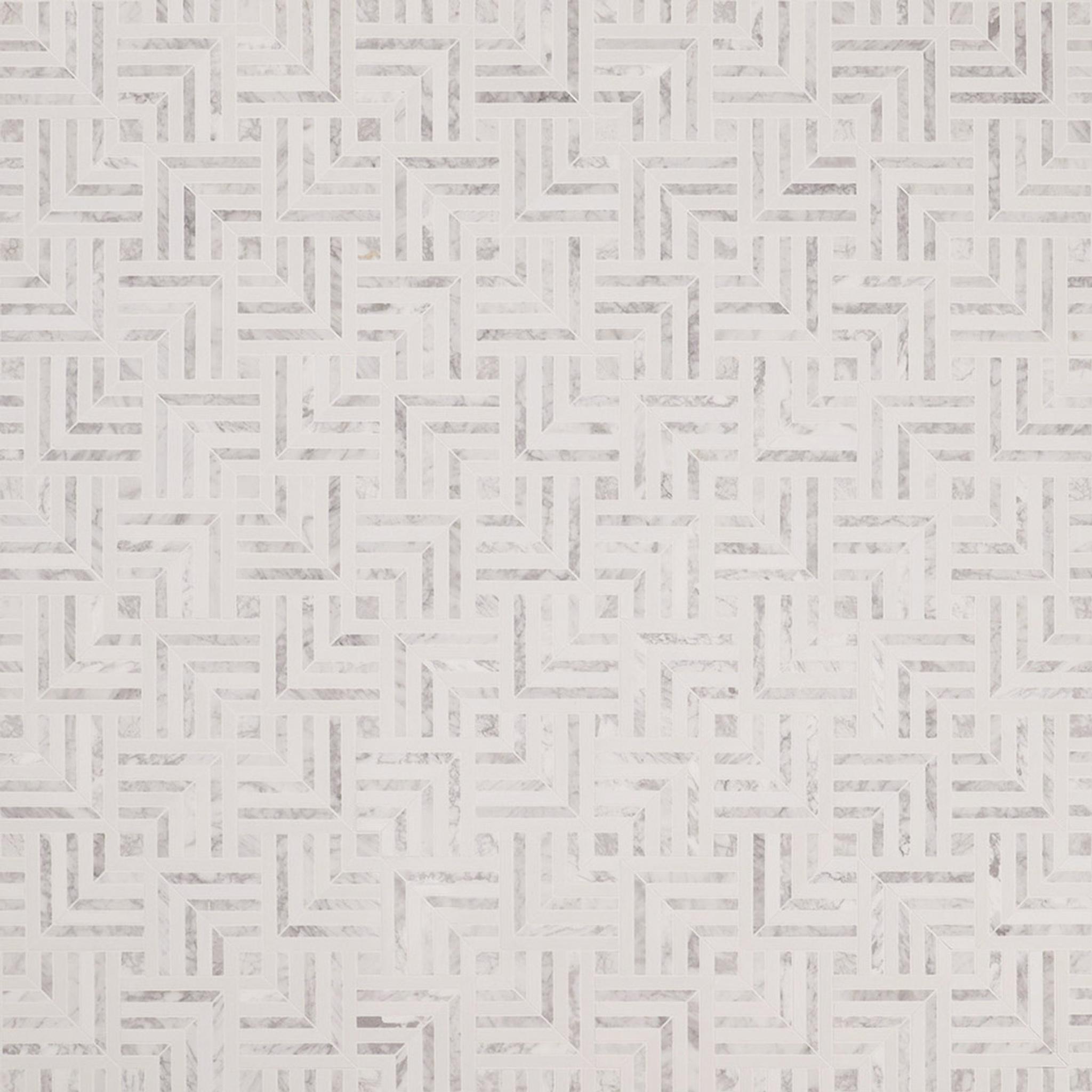 Carrara White Geometric Line Marble Mosaic Tile — mosaic ghép nghệ thuật bằng đá marble trắng & trắng Carrara