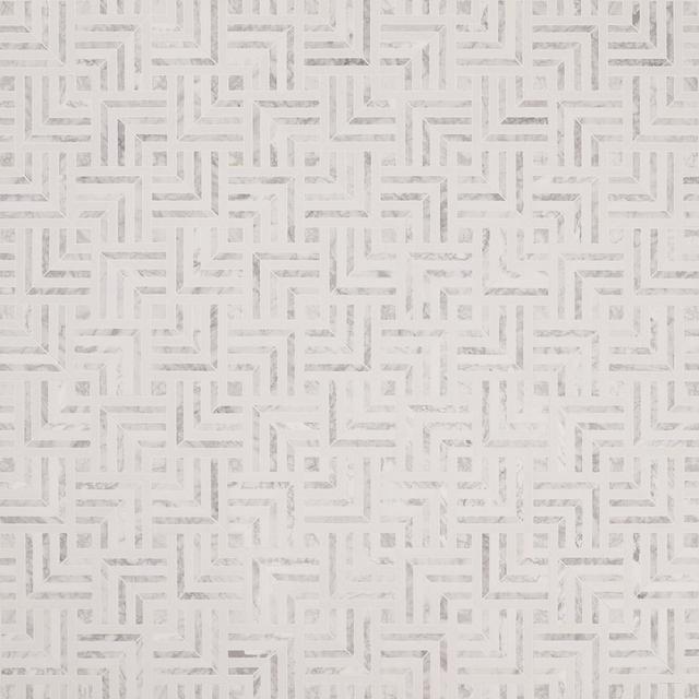 Carrara White Geometric Line Marble Mosaic Tile — mosaic ghép nghệ thuật bằng đá marble trắng & trắng Carrara