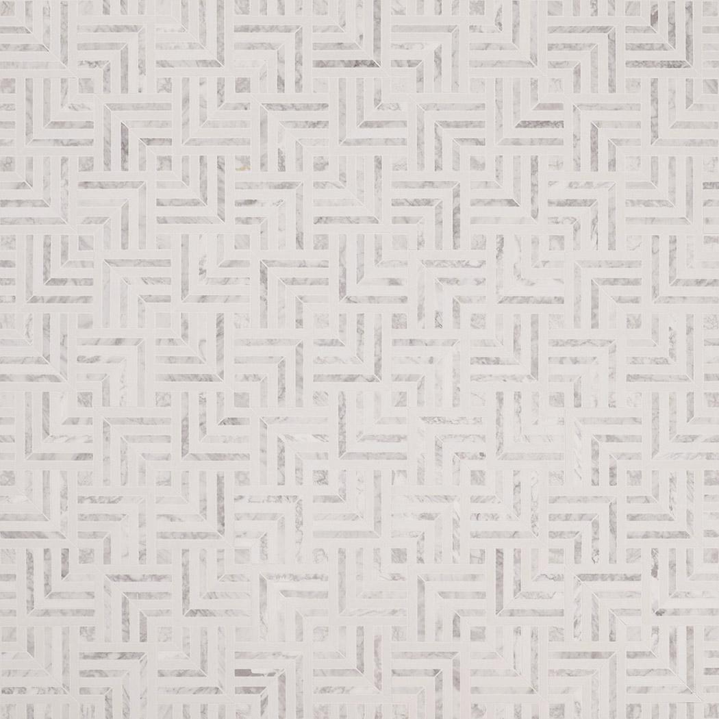 Carrara White Geometric Line Marble Mosaic Tile — mosaic ghép nghệ thuật bằng đá marble trắng & trắng Carrara