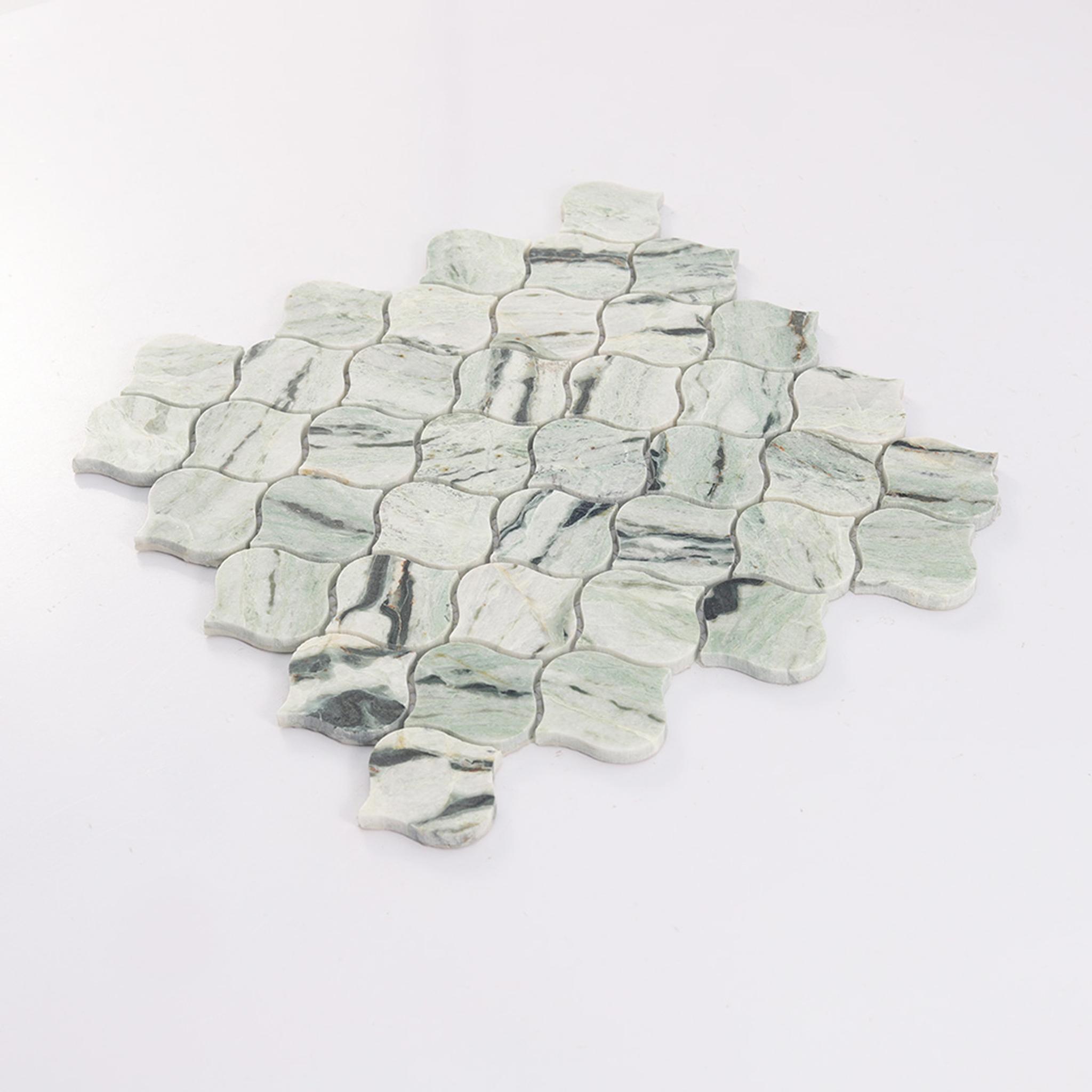Light Green Arabesque Marble Tile 10.63 in. x 10.63 in. — mosaic arabesque bằng đá marble xanh lục