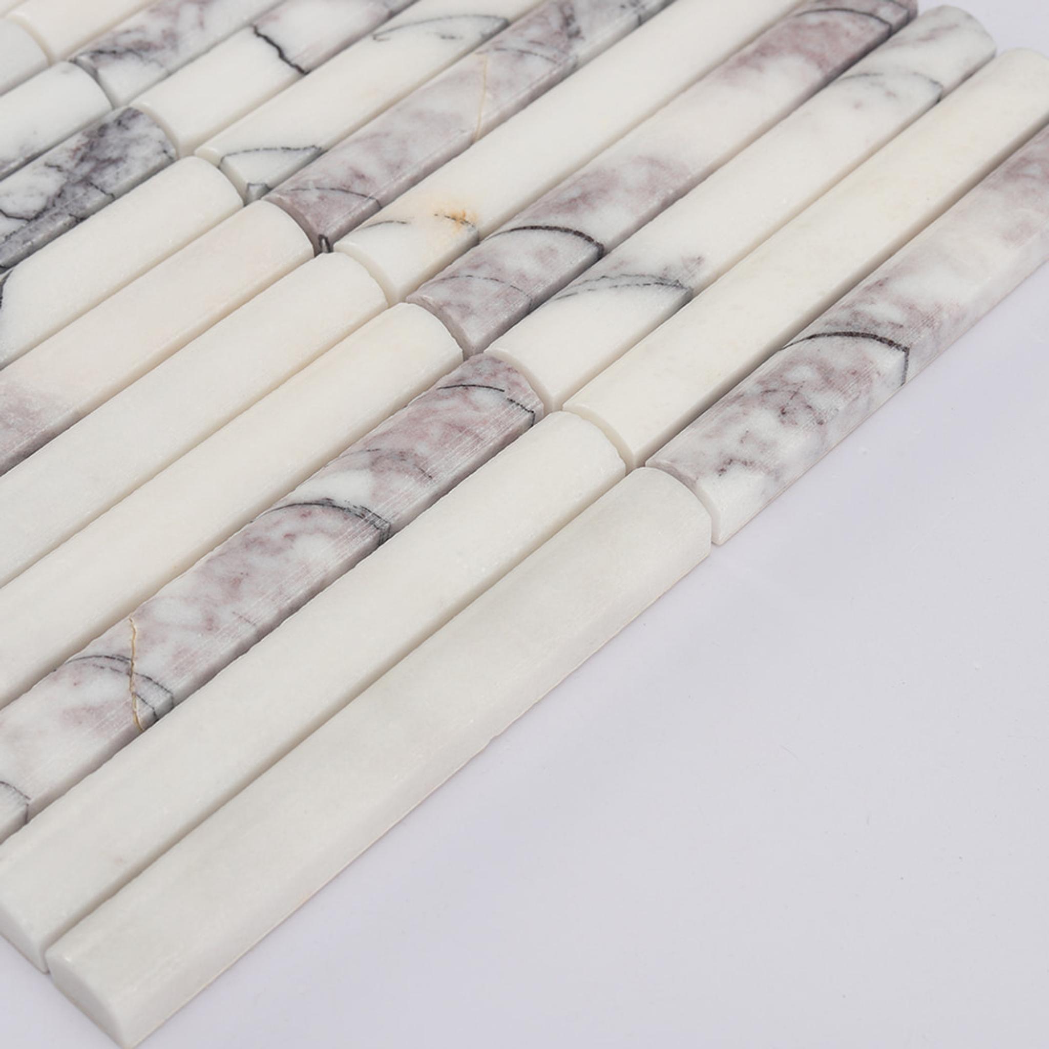 White Fluted Marble Kit Kat Mosaic Tile for Kitchen Bathroom — mosaic rãnh sọc (fluted) bằng đá marble trắng
