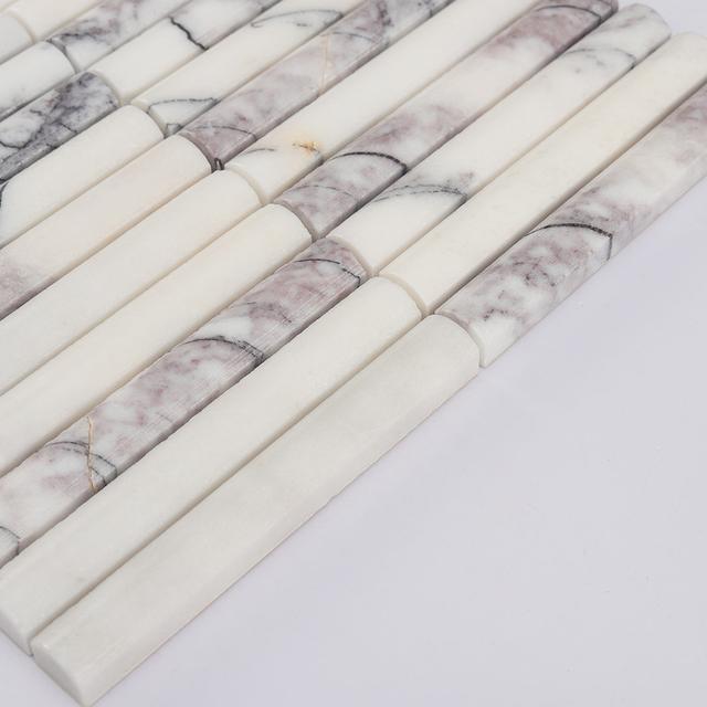White Fluted Marble Kit Kat Mosaic Tile for Kitchen Bathroom — mosaic rãnh sọc (fluted) bằng đá marble trắng