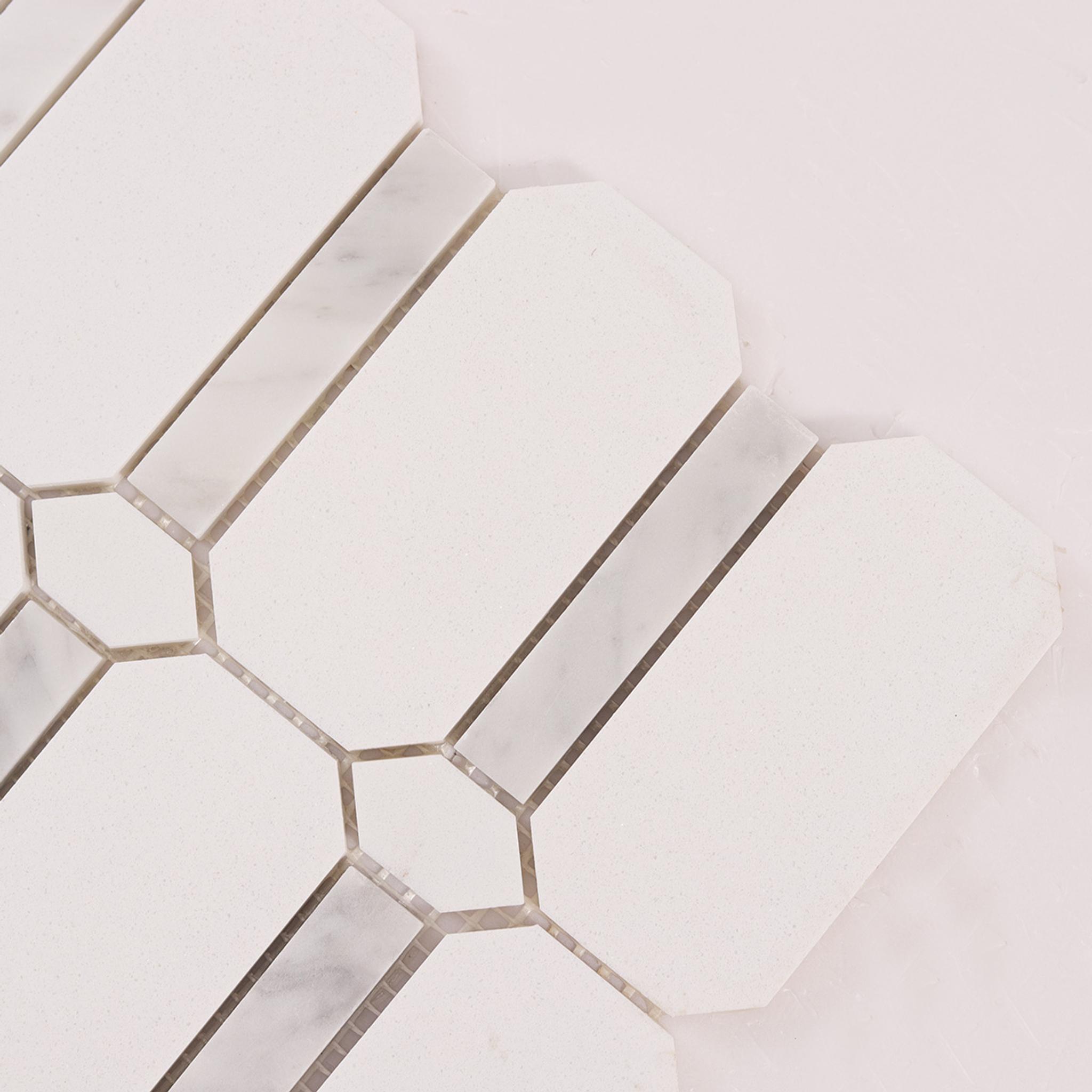 Octagon and Bar White Marble Mosaic Tiles — mosaic ghép nghệ thuật bằng đá marble trắng