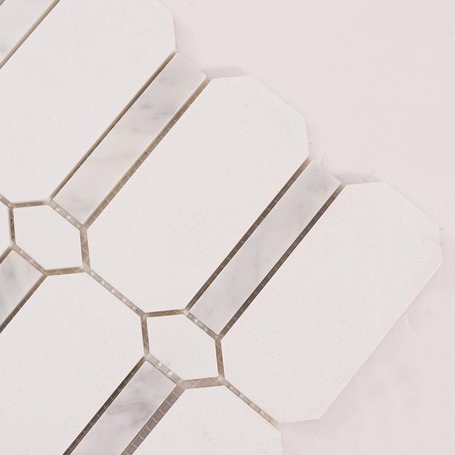 Octagon and Bar White Marble Mosaic Tiles — mosaic ghép nghệ thuật bằng đá marble trắng
