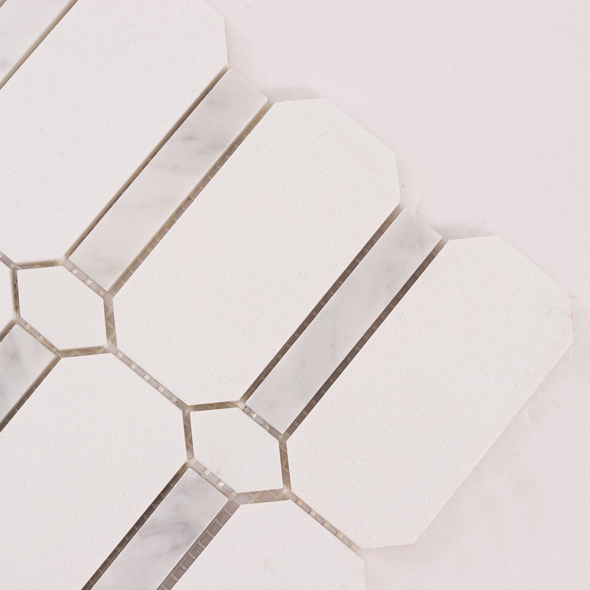 Octagon and Bar White Marble Mosaic Tiles — mosaic ghép nghệ thuật bằng đá marble trắng