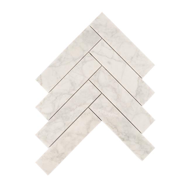 Carrara White Large Herringbone Marble Mosaic — mosaic xương cá bằng đá marble trắng Carrara