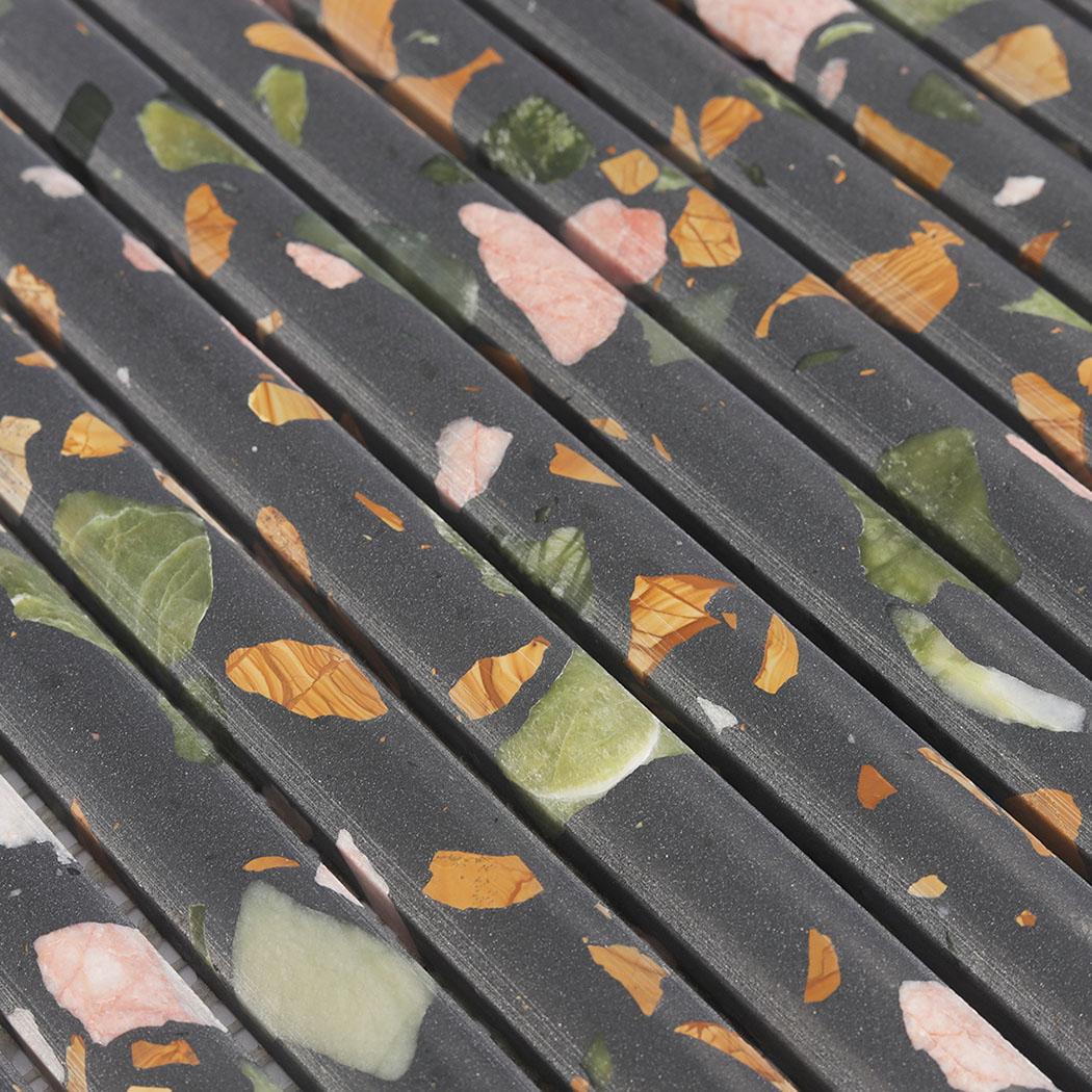 Black Terrazzo Fluted Wall Mosaic Tile for Powder Room and Walls — mosaic rãnh sọc (fluted) bằng đá terrazzo đen