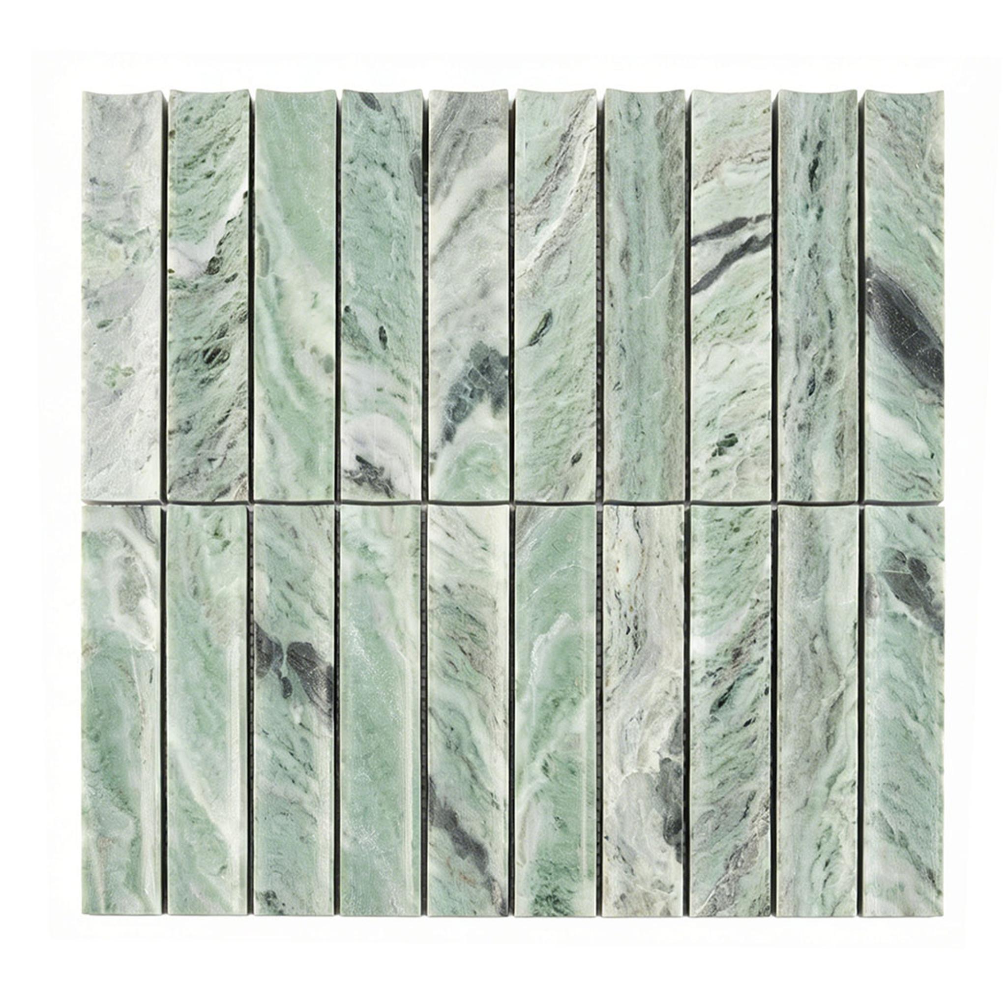 Fluted Light Green Marble Mosaic Honed Curved Tile — mosaic rãnh sọc (fluted) bằng đá marble xanh lục
