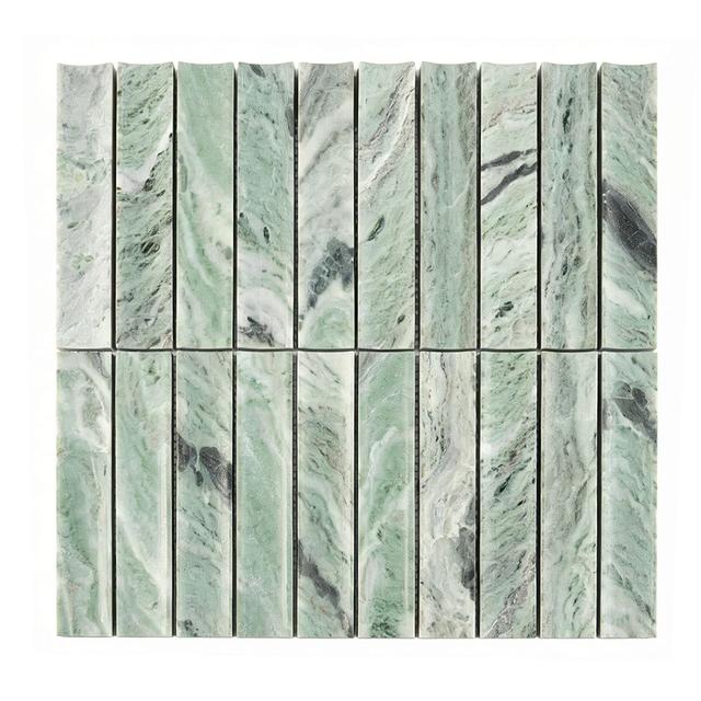 Fluted Light Green Marble Mosaic Honed Curved Tile — mosaic rãnh sọc (fluted) bằng đá marble xanh lục