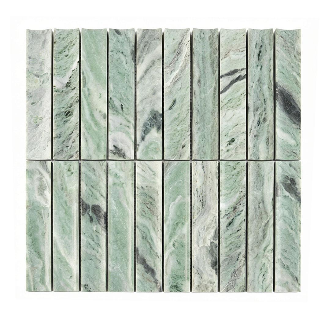 Fluted Light Green Marble Mosaic Honed Curved Tile — mosaic rãnh sọc (fluted) bằng đá marble xanh lục