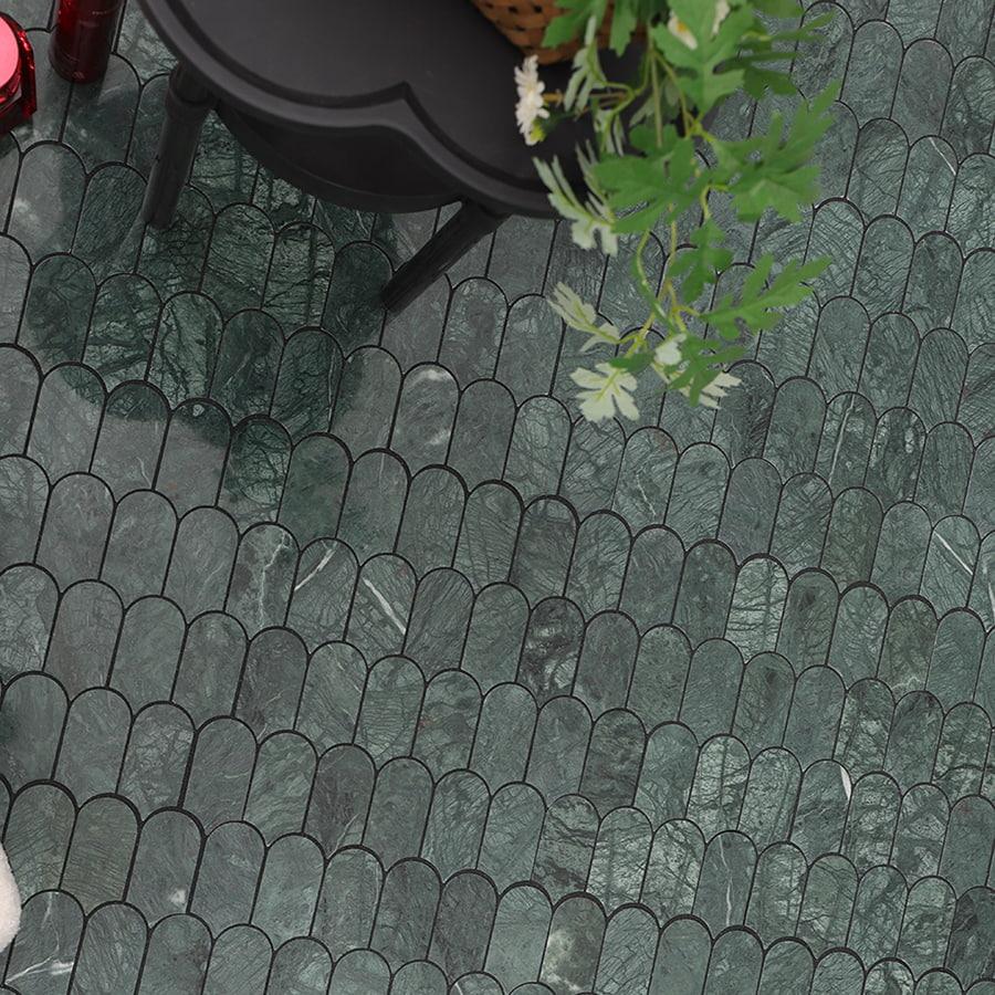 Long Fan Verde Green Marble Mosaic Tile — mosaic nan quạt bằng đá marble xanh lục