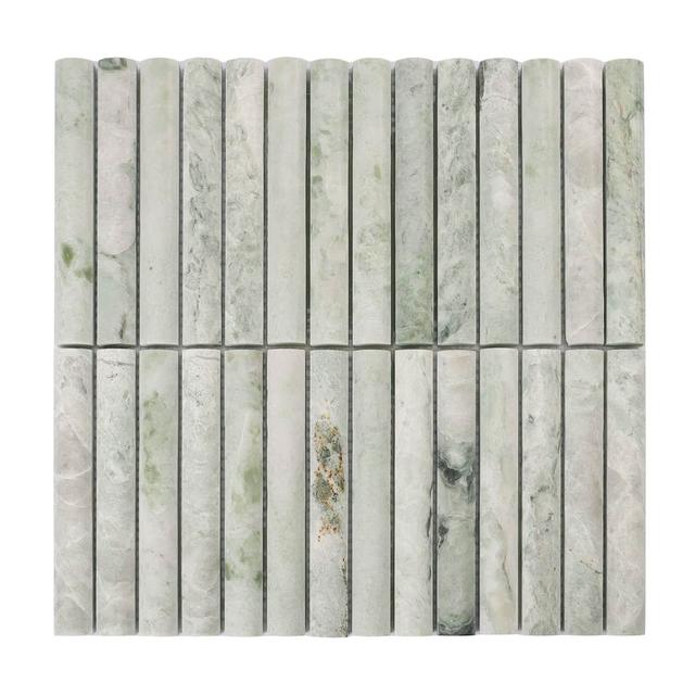 Light Green Fluted Marble Strip Mosaic Tile Backsplash Wall — mosaic rãnh sọc (fluted) bằng đá marble xanh lục