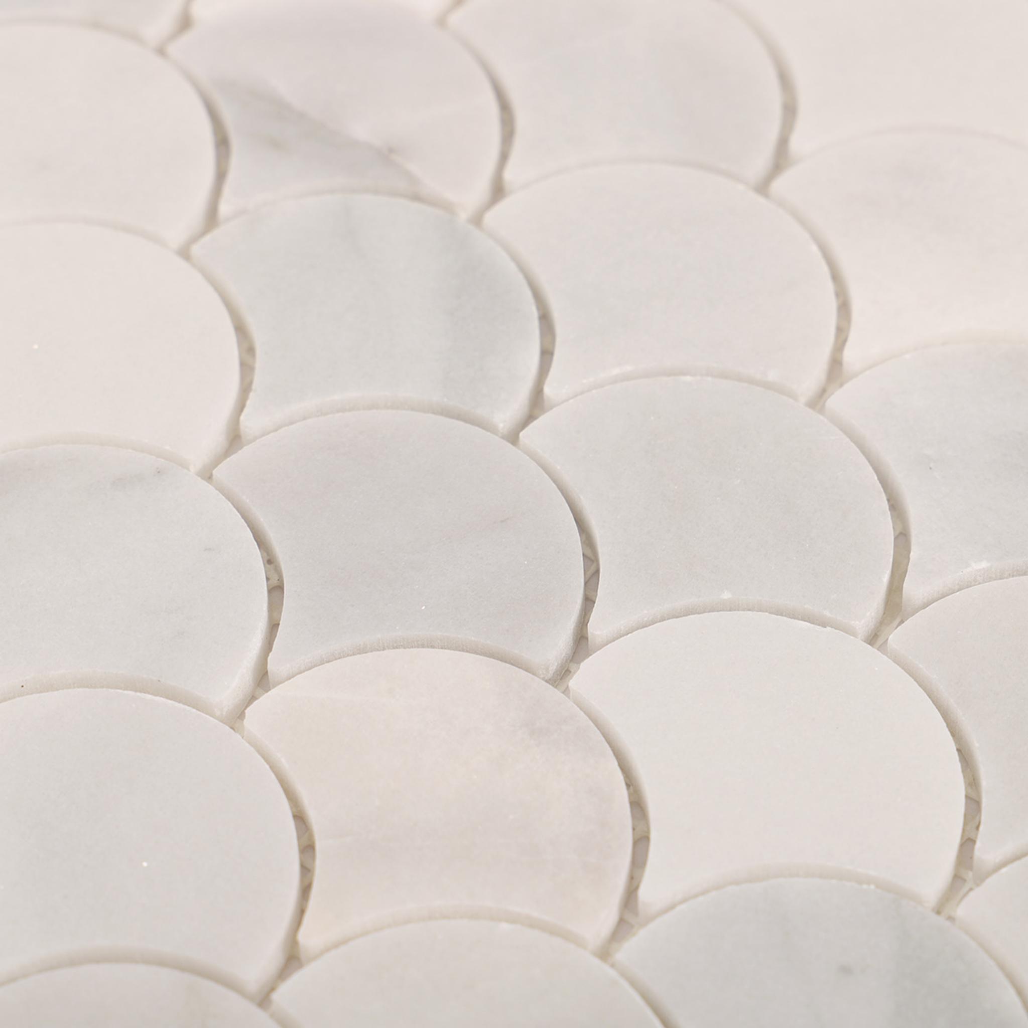 White Marble Polished Fish Scale Mosaic Tiles — mosaic vảy cá (fish scale) bằng đá marble trắng